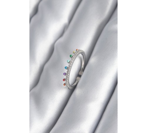 Pirinç Gümüş Renk Zirkon Taş Detay Kadın Yüzük - TJ-BYK2998