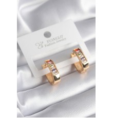 Pirinç Gold Renk Renkli Zirkon Taşlı Kadın Küpe - TJ-BKP8354