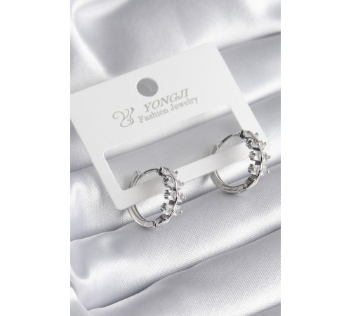 Pirinç Gümüş Renk Zirkon Taşlı Kadın Küpe - TJ-BKP8355