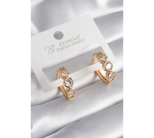 Pirinç Gold Renk Zirkon Taşı Kalp Detay Kadın Küpe - TJ-BKP8358