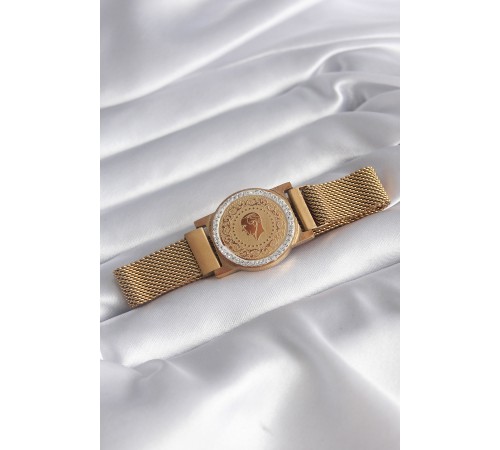 316L Çelik Gold Renk Mıknatıslı Hasır Zirkon Taşlı Çeyrk Altın Model Kadın Bileklik - TJ-BB5820