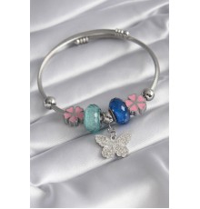 316L Çelik Gümüş Renk Kristal Taşlı Zirkon Taşlı Figür Charm Kadın Bileklik - TJ-BB5831