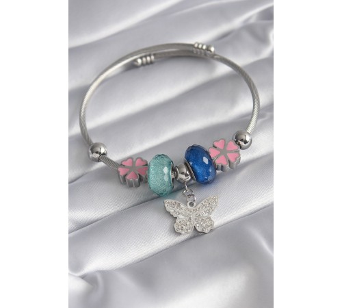 316L Çelik Gümüş Renk Kristal Taşlı Zirkon Taşlı Figür Charm Kadın Bileklik - TJ-BB5831