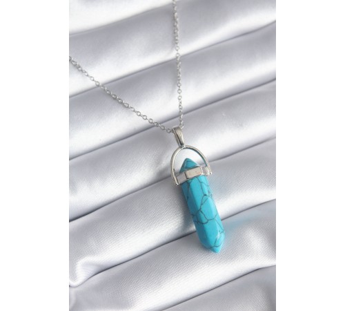 316L Çelik Gümüş Renk Mavi Taşlı Model Kadın Kolye - TJ-BKO8243