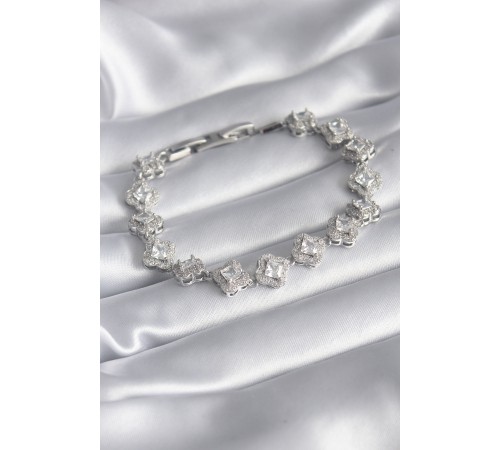 Pirinç Gümüş Renk Zirkon Taşlı Yonca Model VIP Seri Kadın Bileklik - TJ-BB5845