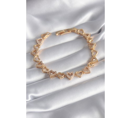 316L Çelik Gold Renk Zirkon Taşlı Kalp Model VIP Seri Kadın Bileklik - TJ-BB5847