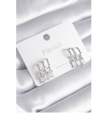 Pirinç Gümüş Renk 3'lü Sallantı Zirkon Taşlı Küpe - TJ-BKP8421
