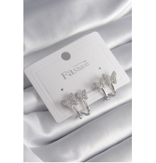 Pirinç Gümüş Renk Zirkon Taşlı Model Kadın Küpe - TJ-BKP8423