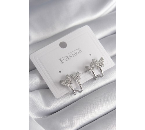 Pirinç Gümüş Renk Zirkon Taşlı Model Kadın Küpe - TJ-BKP8423