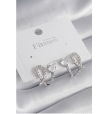 Pirinç Gümüş Renk Kalp Model Zirkon Taşlı Kadın Küpe - TJ-BKP8441