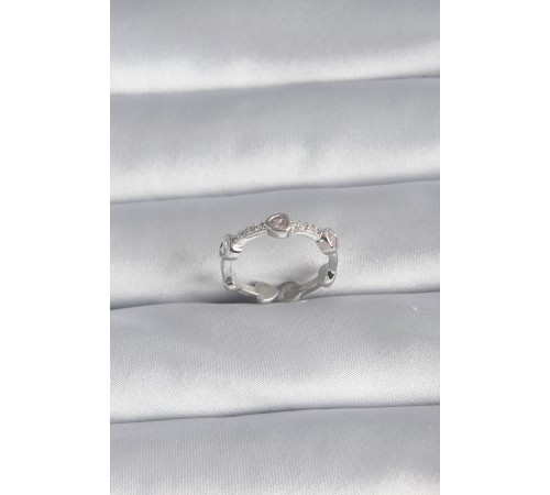 Pirinç Gümüş Renk Kalp Model Zirkon Taş Detay Kadın Yüzük - TJ-BYK3005