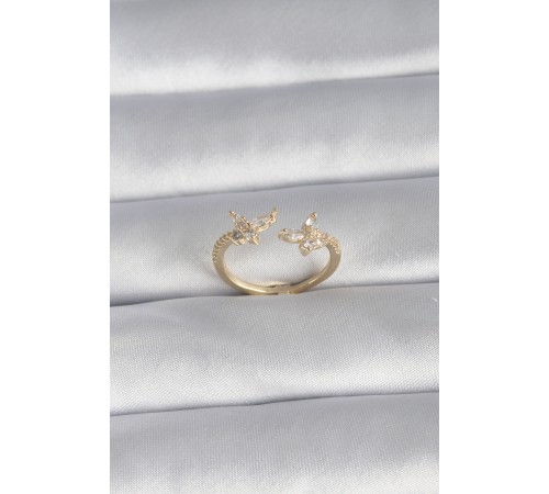 Pirinç Gold Renk Zirkon Taşlı Model Kadın Yüzük - TJ-BYK3008