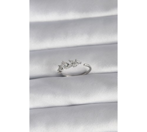 Pirinç Gümüş Renk Zirkon Taşlı Çiçek Model Kadın Yüzük - TJ-BYK3014