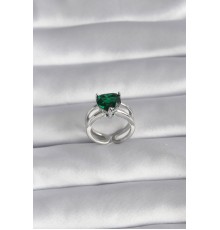 Pirinç Gümüş Renk Yeşil Zirkon Taşlı Tek Taş Model Kadın Yüzük - TJ-BYK3026