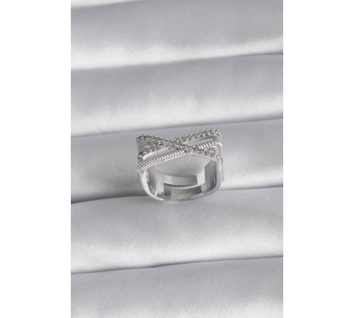 Pirinç Gümüş Renk Zirkon Taş Detay Kadın Yüzük - TJ-BYK3028