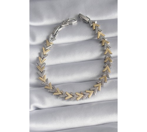 Pirinç Gold Gümüş Renk Zirkon Taş Detay V Model VIP Seri Kadın Bileklik - TJ-BB5864