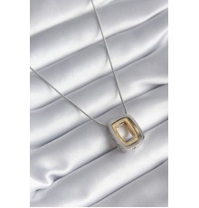 316L Çelik Gold Gümüş Renk Kare Model Zirkon Taş Detay Kadın Kolye - TJ-BKO8250