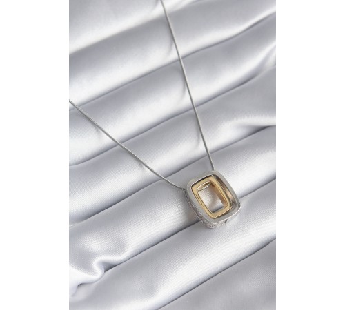 316L Çelik Gold Gümüş Renk Kare Model Zirkon Taş Detay Kadın Kolye - TJ-BKO8250