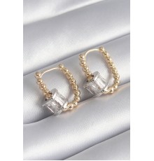 Pirinç Gold Renk Top Model Gümüş Renk Zirkon Taşlı Kadın Küpe - TJ-BKP8495