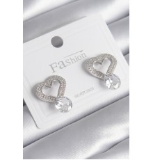 Pirinç Gümüş Renk Zirkon Taşlı Kalp Model Damla Zirkon Taş Detay Kadın Küpe - TJ-BKP8534