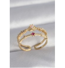 Pirinç Gold Renk Zirkon Taşlı Taç Model Kadın Yüzük - TJ-BYK3040