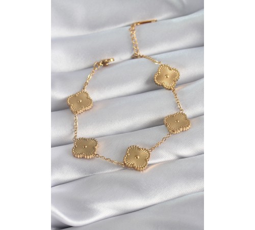 316L Çelik Gold Renk Yonca Model İşleme Detay Kadın Bileklik - TJ-BB5882