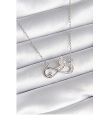 316L Çelik Gümüş Renk Zirkon Taşlı Sonsuzluk Model Detay Kadın Kolye - TJ-BKO8265