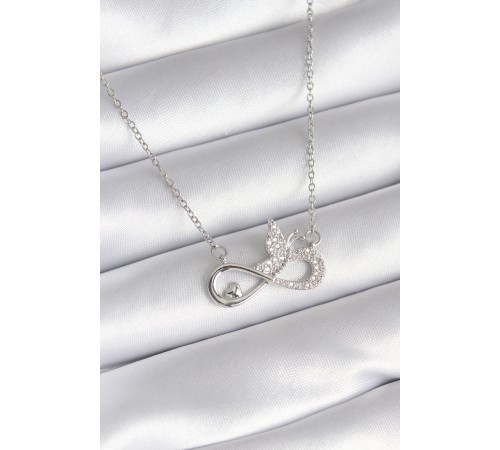 316L Çelik Gümüş Renk Zirkon Taşlı Sonsuzluk Model Detay Kadın Kolye - TJ-BKO8265