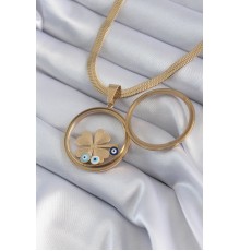 316L Çelik Gold Renk İtalyan Zincir Açılabilir Fanus Yonca Figür Model Kadın Kolye - TJ-BKO8281