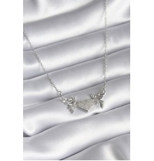 316L Çelik Gümüş Renk Zirkon Taşlı Kanat Kalp Model Kadın Kolye - TJ-BKO8289