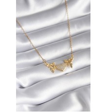 316L Çelik Gold Renk Zirkon Taşlı Kanatlı Kalp Model Kadın Kolye - TJ-BKO8290