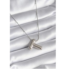 316L Çelik Gümüş Renk Bubble "T" Harf Model Kadın Kolye - TJ-BKO8295