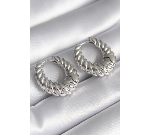 Pirinç Gümüş Renk Halka Sarmal Model Kadın Küpe - TJ-BKP8573