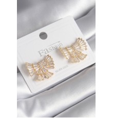 Pirinç Gold Renk Zirkon Taşlı Kurdele Model Kadın Küpe - TJ-BKP8599