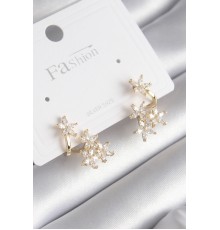 Pirinç Gold Renk Zirkon Taşlı Çiçek Tasarım Kadın Küpe - TJ-BKP8605