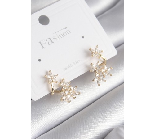 Pirinç Gold Renk Zirkon Taşlı Çiçek Tasarım Kadın Küpe - TJ-BKP8605