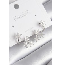 Pirinç Gümüş Renk Zirkon Taşlı Çiçek Tasarım Kadın Küpe - TJ-BKP8606