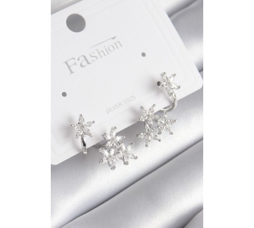 Pirinç Gümüş Renk Zirkon Taşlı Çiçek Tasarım Kadın Küpe - TJ-BKP8606