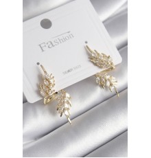 Pirinç Gold Renk Zirkon Taşlı Yaprak Model Kadın Küpe - TJ-BKP8607