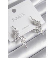 Pirinç Gümüş Renk Zirkon Taşlı Yaprak Model Kadın Küpe - TJ-BKP8608