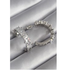 Pirinç Gümüş Renk Zirkon Taşlı Halka Model Kadın Küpe - TJ-BKP8610