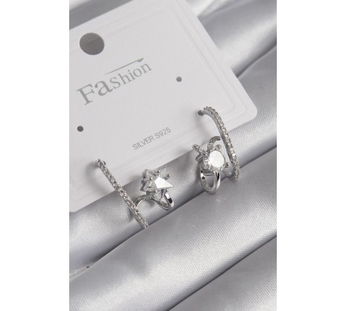 Pirinç Gümüş Renk Zirkon Taşlı Kadın Küpe - TJ-BKP8620