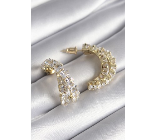 Pirinç Gold Renk Zirkon Taşlı Kadın Küpe - TJ-BKP8625
