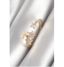 Pirinç Gold Renk Zirkon Taşlı Çiçek Model Kadın Yüzük - TJ-BYK3067