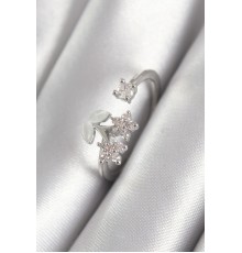 Pirinç Gümüş Renk Zirkon Taşlı Çiçek Model Kadın Yüzük - TJ-BYK3068