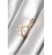 Pirinç Gold Renk Zirkon Taşlı Çiçek Model Kalp Detay Kadın Yüzük - TJ-BYK3069