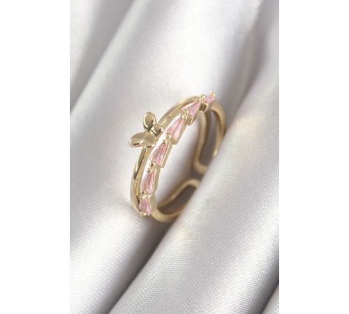 Pirinç Gold Renk Zirkon Taşlı Figür Kadın Yüzük - TJ-BYK3074