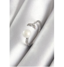Pirinç Gümüş Renk Top İnci Figür Balık Kuyruğu Model Kadın Yüzük - TJ-BYK3075