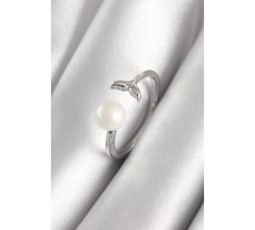 Pirinç Gümüş Renk Top İnci Figür Balık Kuyruğu Model Kadın Yüzük - TJ-BYK3075