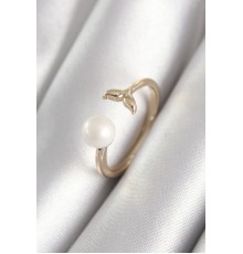 Pirinç Gold Renk İnci Top Figür Balık Kuyruğu Model Kadın Yüzük - TJ-BYK3076